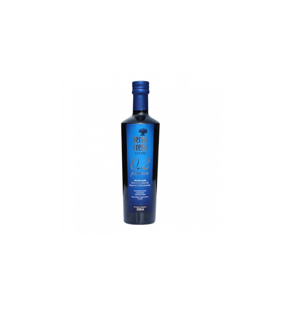 Terra Creta Platinum Estate Olivenöl mit extrem niedrigen Säuregehalt von 0,2%.